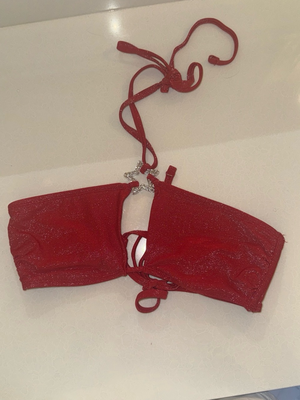 Target Red Glitter Bandeau Bikini Top with Rhinestone Accent